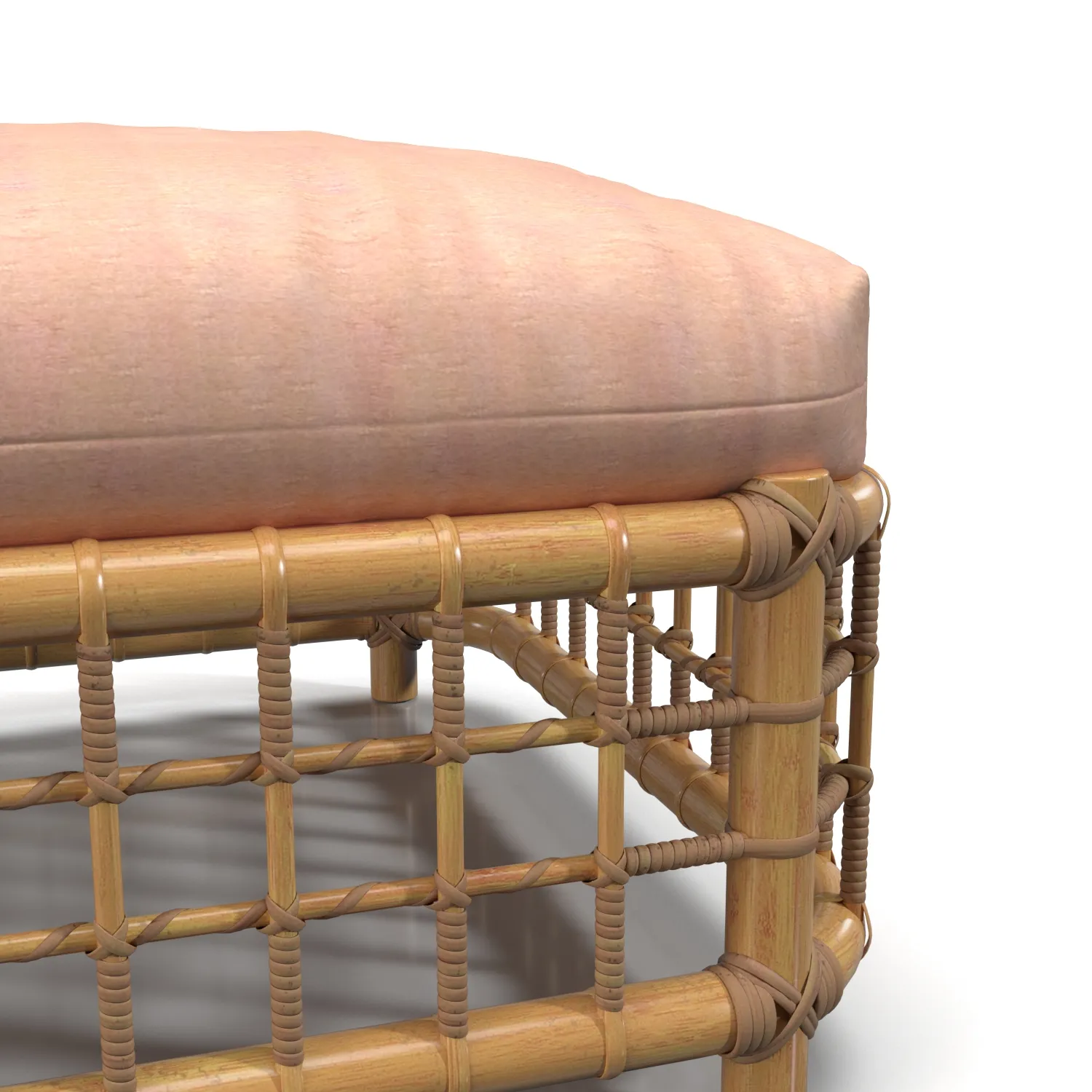 Mid Century Modern Rattan Cube Foot Stool PBR 3D Model_05